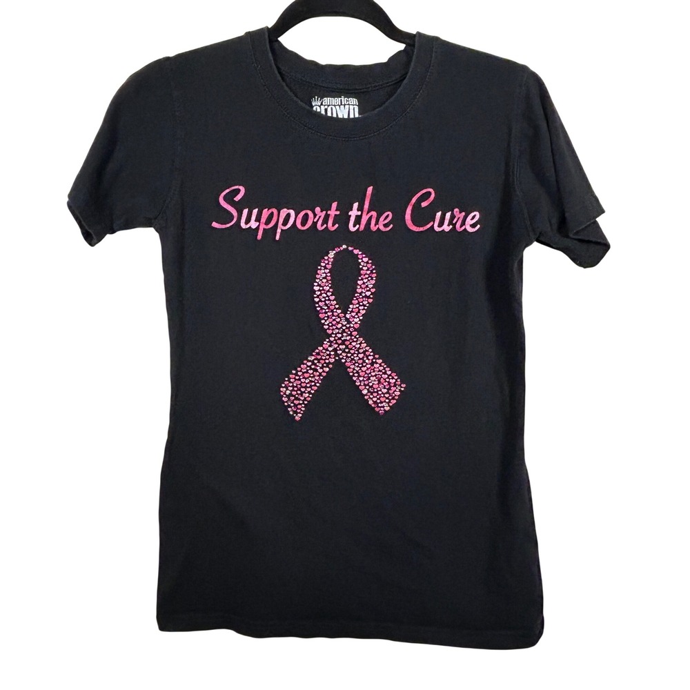 American Crown Black Support the Cure Breast Cancer Awareness T Shirt Women